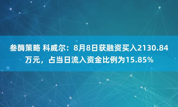 叁酶策略 科威尔：8月8日获融资买入2130.84万元，占当日流入资金比例为15.85%